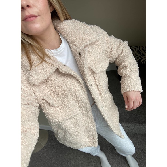 Cream shearling shirt jacket, size small - Picture 2 of 9